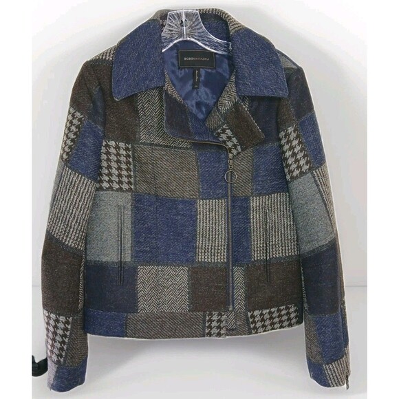 BCBGMAXAZRIA Patchwork Wool Blend Jacket Coat Moto Style Size XS - Picture 2 of 16